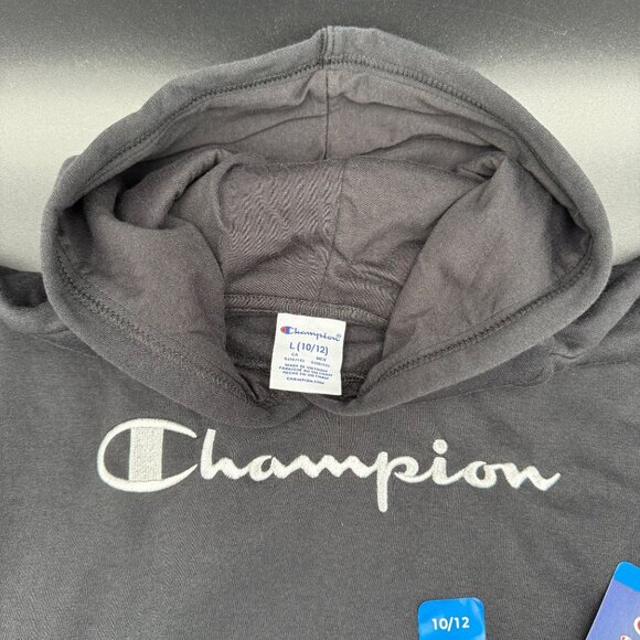 Champion Kids Logo Fleece Hoodie Black Size 10/12 - Picture 3 of 5